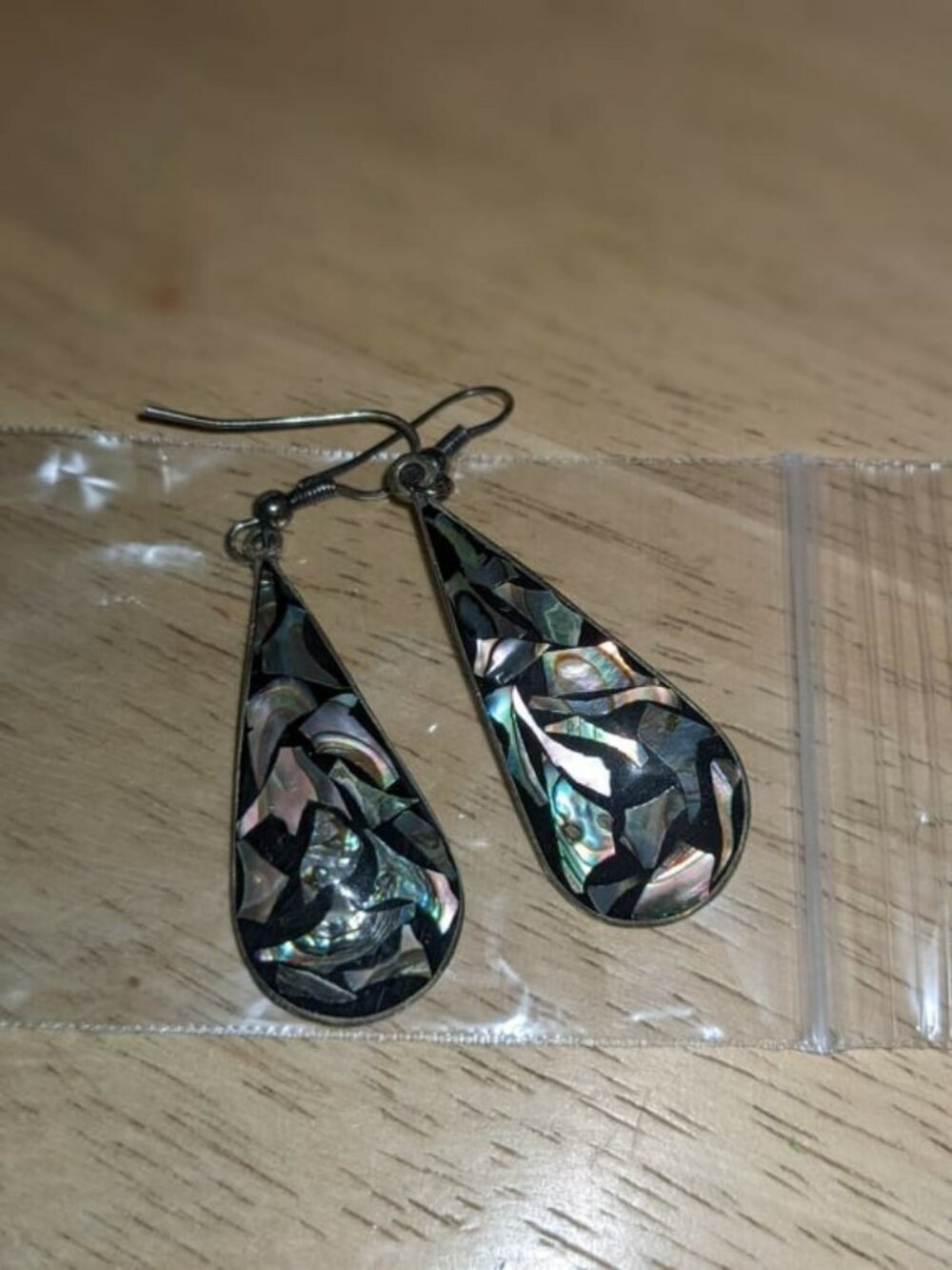 Stirling Silver Antique Quality Alpaca Mexican Abalone Silver Dangle earrings